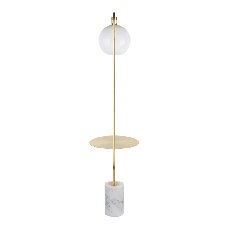 Symbol Contemporary/Glam Floor Lamp With Gold Metal Side Table And White Marble Base