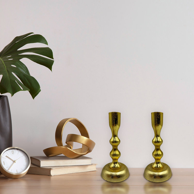 7'' H Aluminum Tabletop Taper Candlestick, Gold