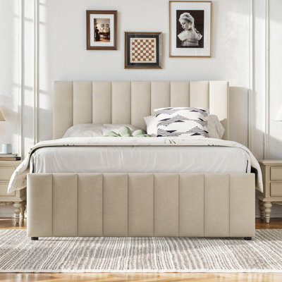 Lit plateforme double tapissier avec lit gigogne simple et 3 tiroirs
