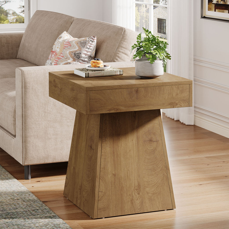 Petite table de bout carrée pour canapé, table d'appoint de salon, Marron clair