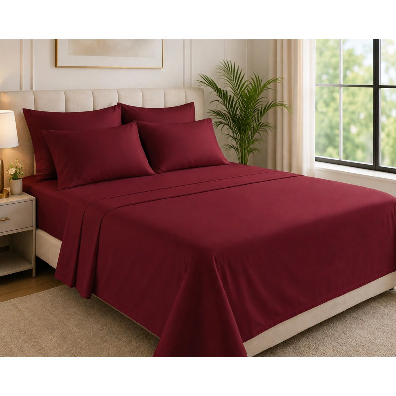 6-Piece Premium Deep Pockets Microfiber Sheet Set, California King, Burgundy
