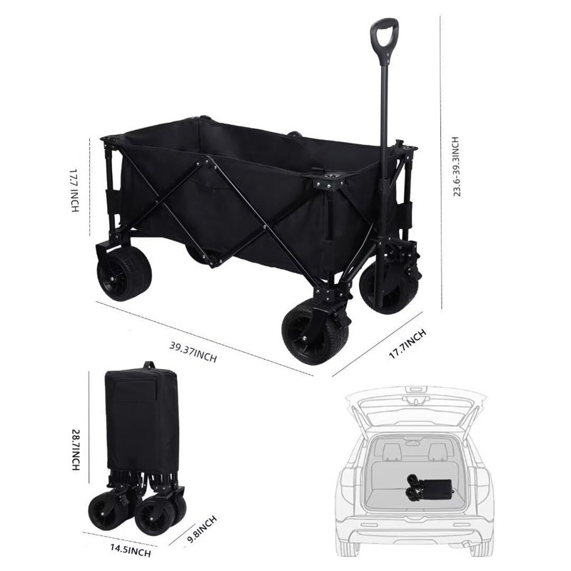 Chariots de jardin avec poignée réglable, Noir