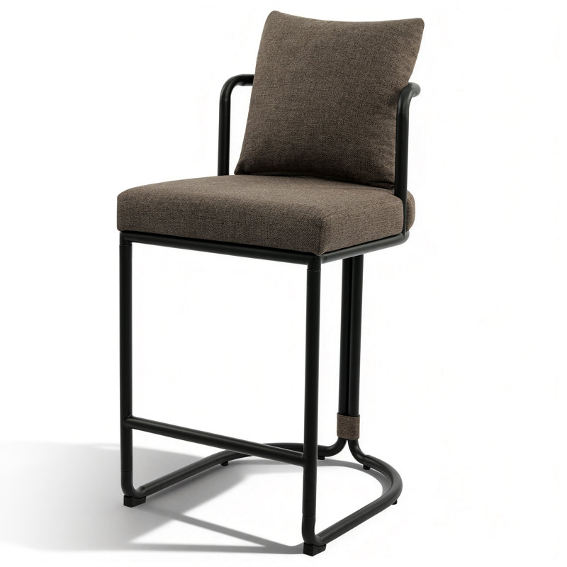 Cindina 26'' Boucle Counter Stools With Backrest & Metal Frame, Modern Upholstered Bar Chairs For Kitchen Island, Brown