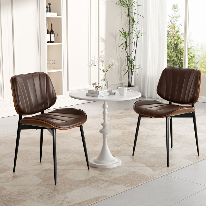 Contemporary Upholstered Faux Leather Dining Chairs with Stylish Bentwood, Coffee