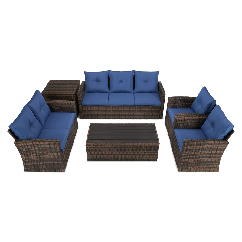 7 - Person Patio Conversation Set with Cushions, Blue
