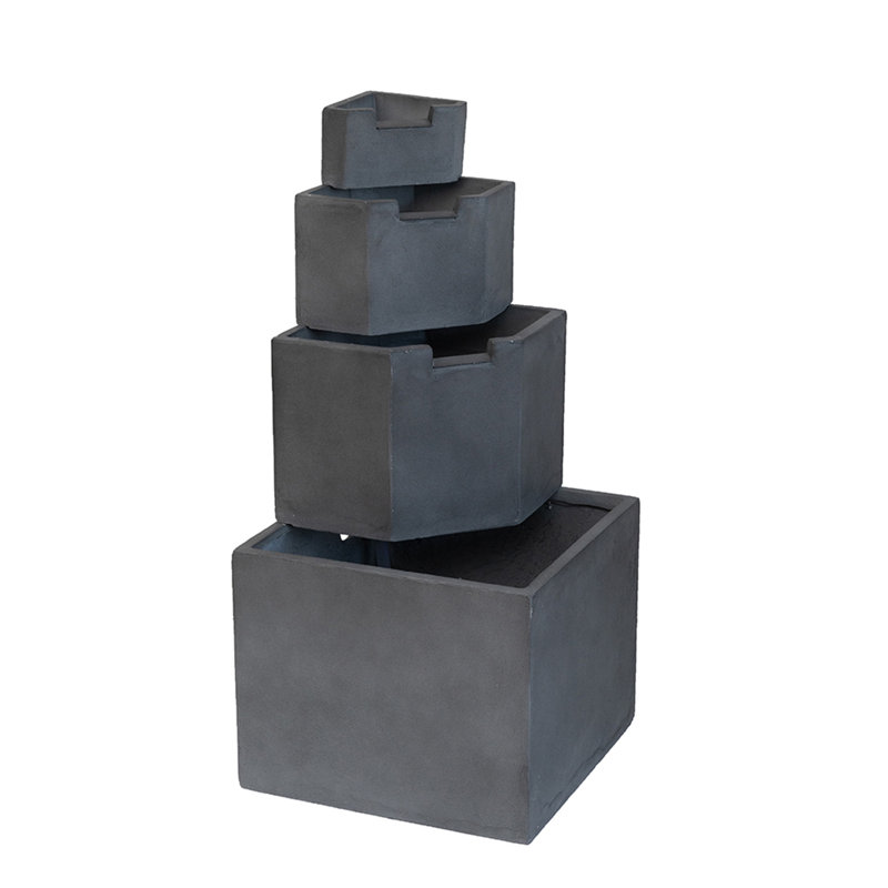 Fontaine d'extérieur 19,7 x 19,7 x 41,7 po à 4 niveaux en ciment gris