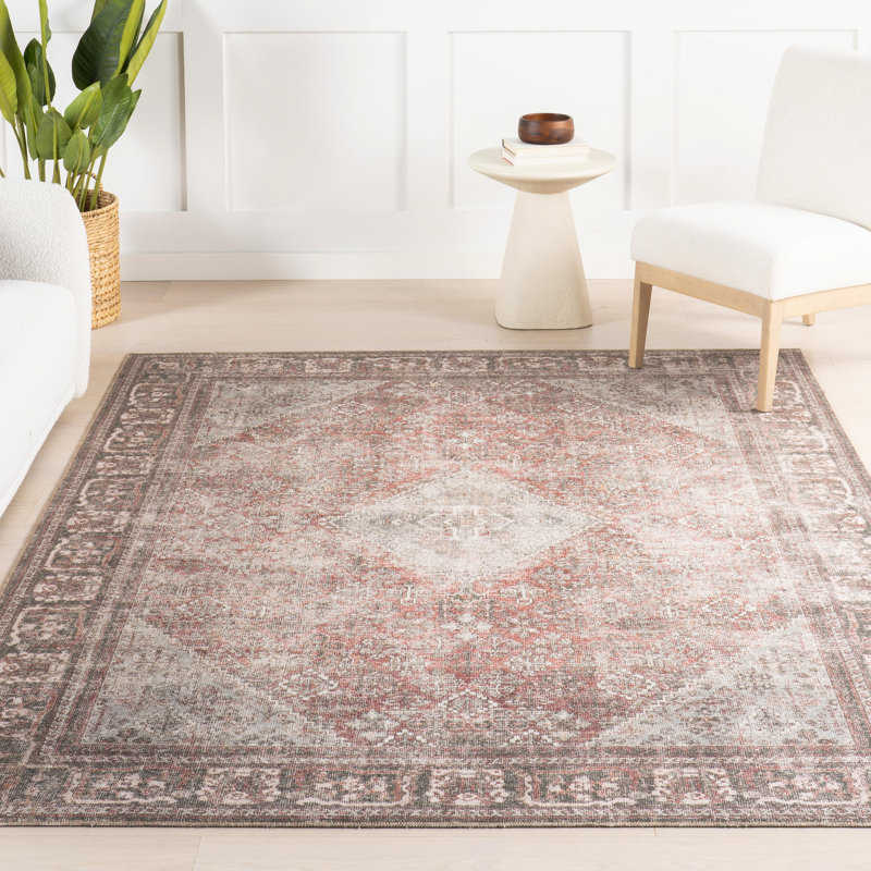 Jeccica Distressed Vintage Medallion Jute Blend Polyester Area Rug, Rectangle 5' x 8'