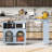 Rolling Kitchen Storage Island With Extended Table, Led Lights, Power Outlets, Fluted Doors & Large Space, Grey On Wheels Glass Doors, Supply Accent Cabinet-1820536034