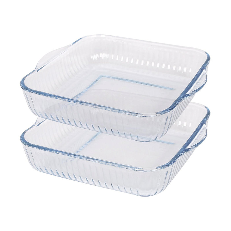 Argon Tableware - Optical Square Glass Oven Baking Dishes - Set of 2, 21cm x 24cm