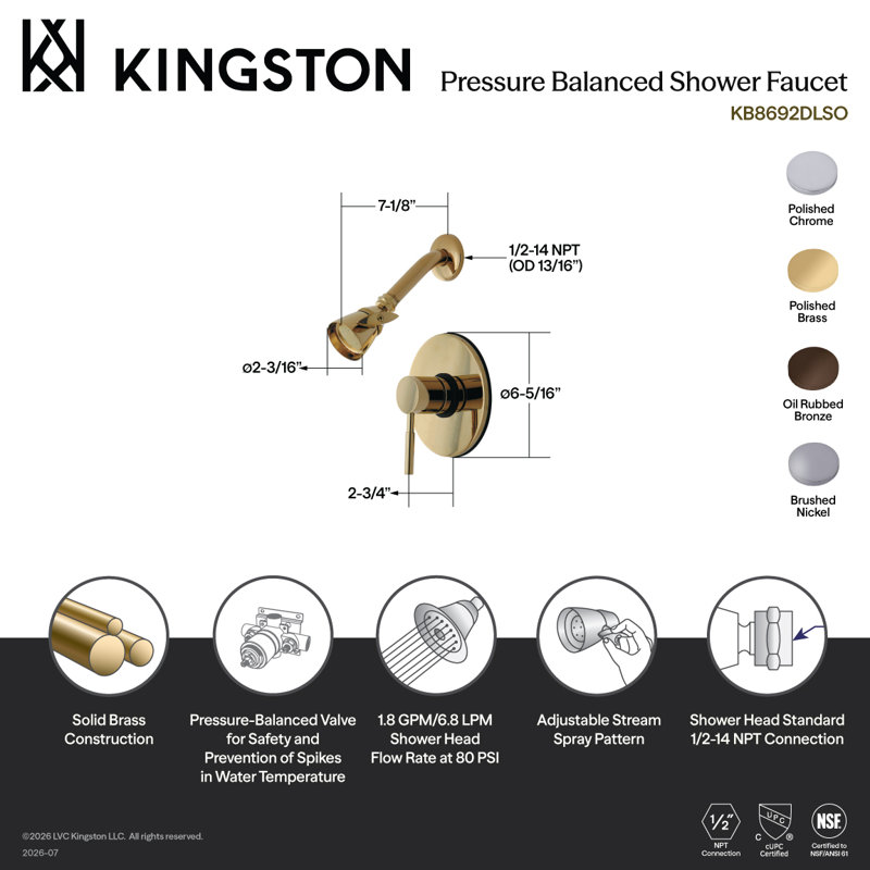 Kingston Brass Concord Single-Handle Pressure Balanced Shower Faucet, Polished Chrome