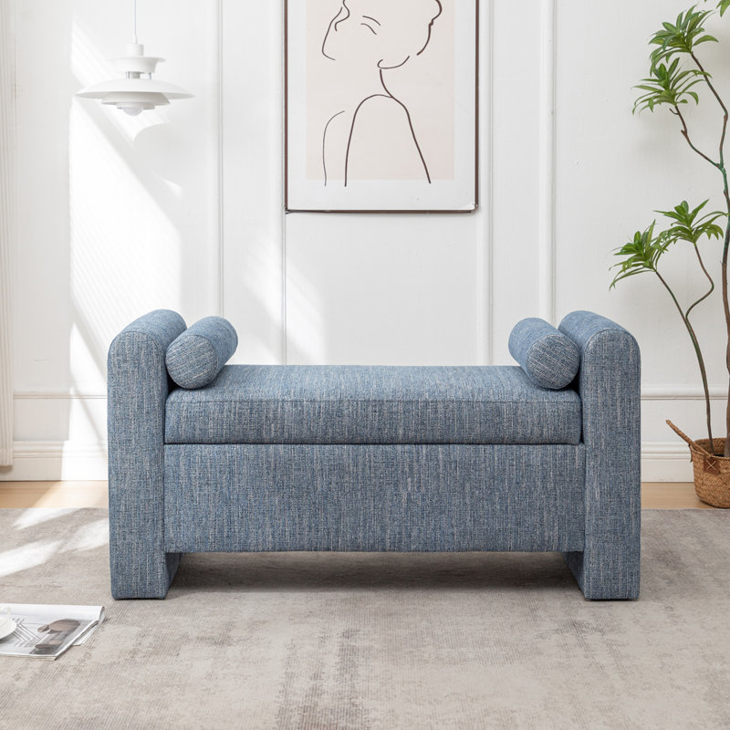Banc de rangement rembourré en polyester Lataja, Bleu marbré, H 24 po x l 46 po x P 19,7 po