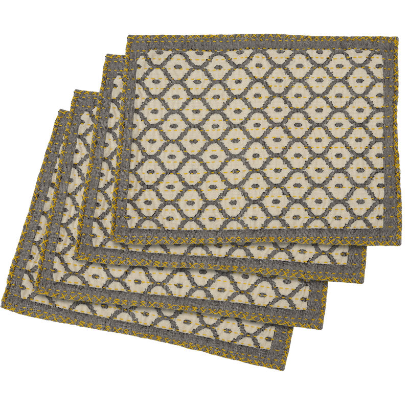 Napperon tissé à la main Artisan - gris avec coutures jaunes - 14 po x 19 po