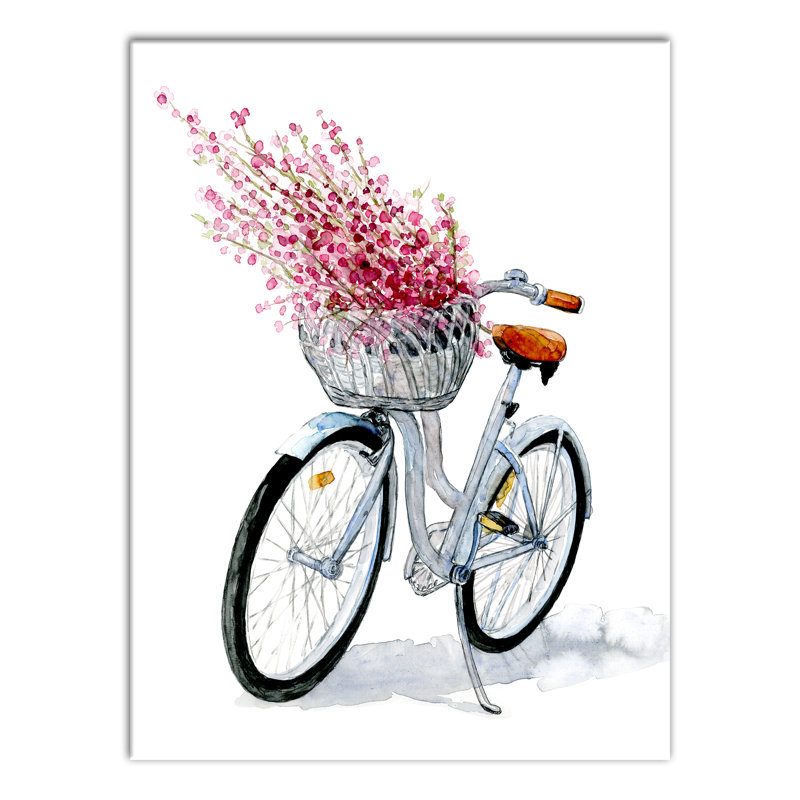 Charming Bicycle with Pink Flowers Canvas Wall Art