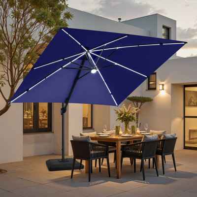 11x 11 Ft Square Solar Led Lights Patio Cantilever Umbrella with Weighted Base
