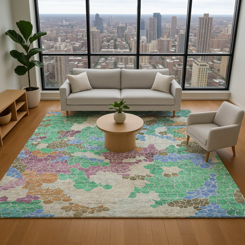Tapis géométrique de qualité supérieure lavable à la machine Mayfield AMF1906, Rectangle 10 pi x 14 pi