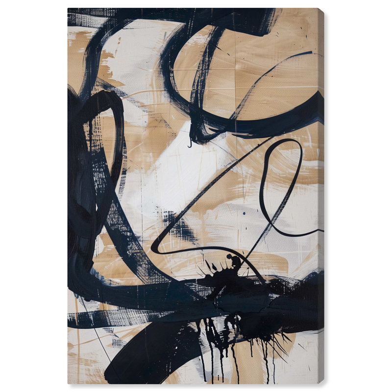 Flowing Abstract Shapes Beige and Black Canvas Wall Art, 16" x 24"