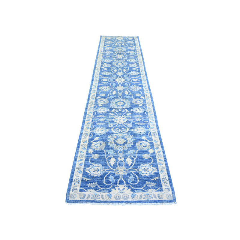Tapis de couloir bleu en laine douce noué à la main 2 pi 8 po x 11 pi 8 po FC9106E124424BB7B047C6C814BB25D9