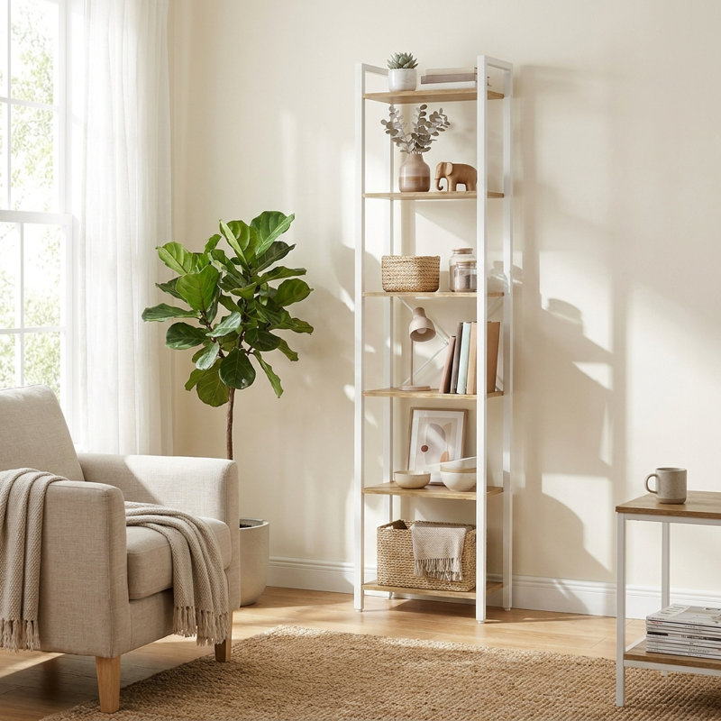 Keemon Etagere Bookcase, (6 Tier) 73.6" H x 15.7" W, Brown/White