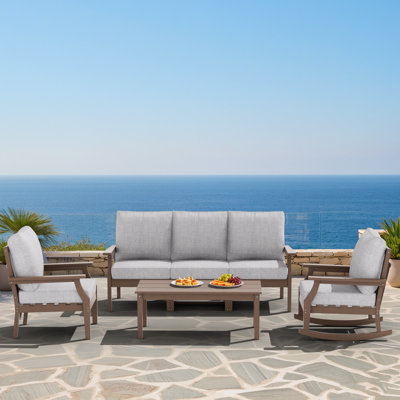 HDPE Patio Furniture Set, 6-Piece Outdoor Sectional Sofa Set, All Weather Outdoor Couch Set for Deck, Lawn, Black Frame with Gray Cushion