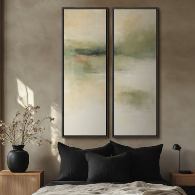 Soft Minimal Landscape Abstract for Entryway - Set of 2 Framed Wall Art Print on Canvas 60" 2pcs
