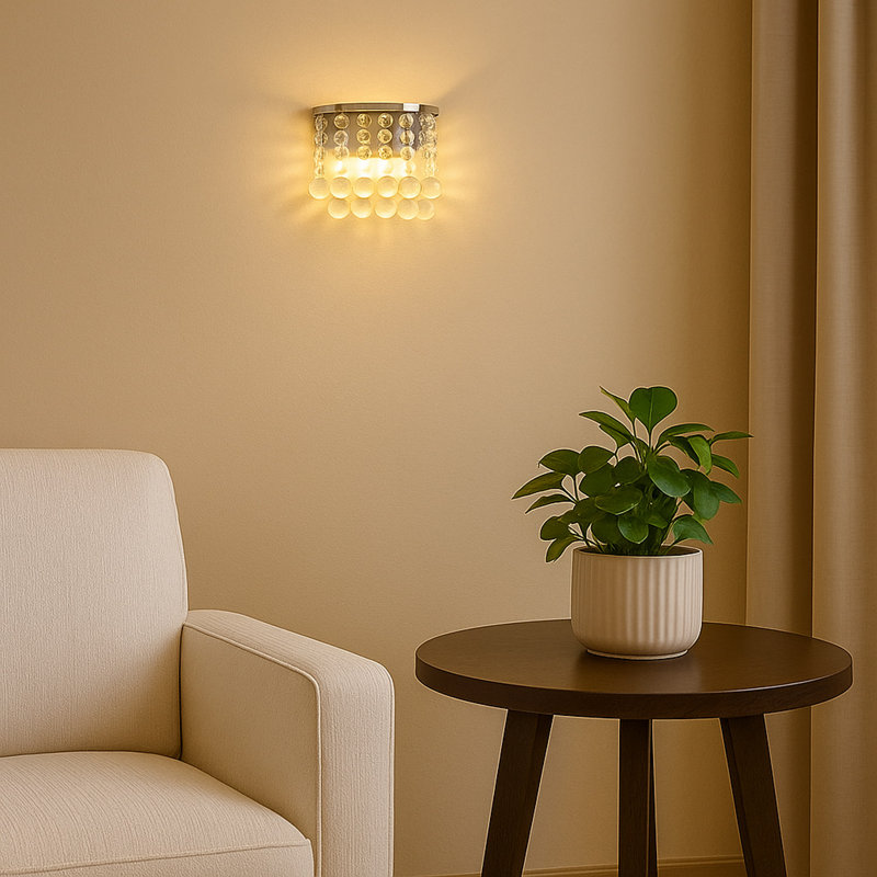 2-Light Dimmable Crystal Chrome Flush Mount Wall Light