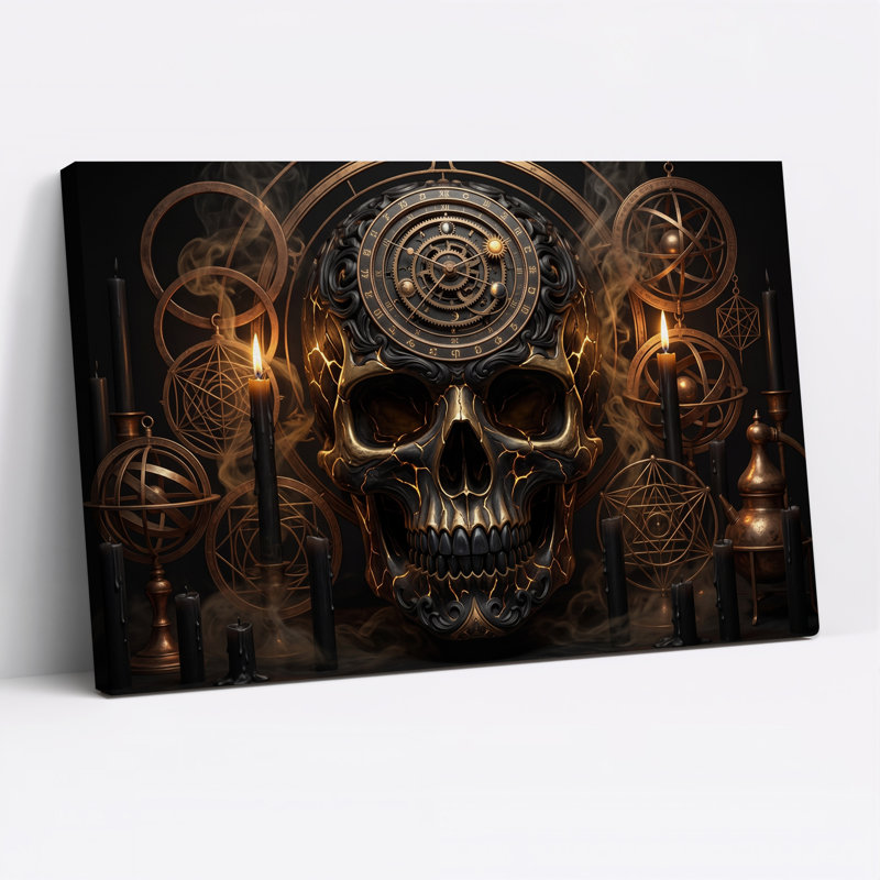 «Steampunk crâne avec horloge céleste», H 16 po x l 24 po