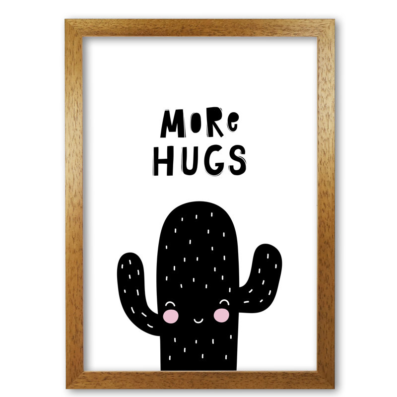 More Hugs Cactus - Painting, 30 cm H x 21 cm W x 5 cm D, Honey Oak Frame