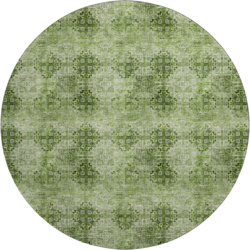 Premium Machine Washable Cerrito AMF557 Olive Rug, Round 8'