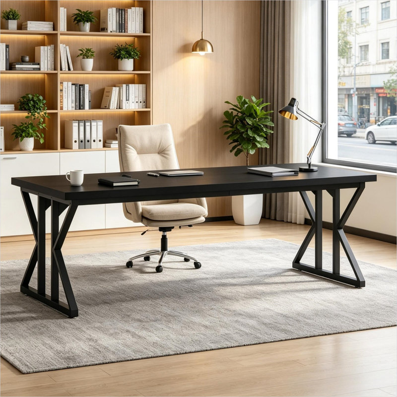 Bureau de 200 x 70 x 76 cm (78,7 x 27,6 x 29,9 po) avec structure en acier, design réglable et grand plateau rectangulaire.