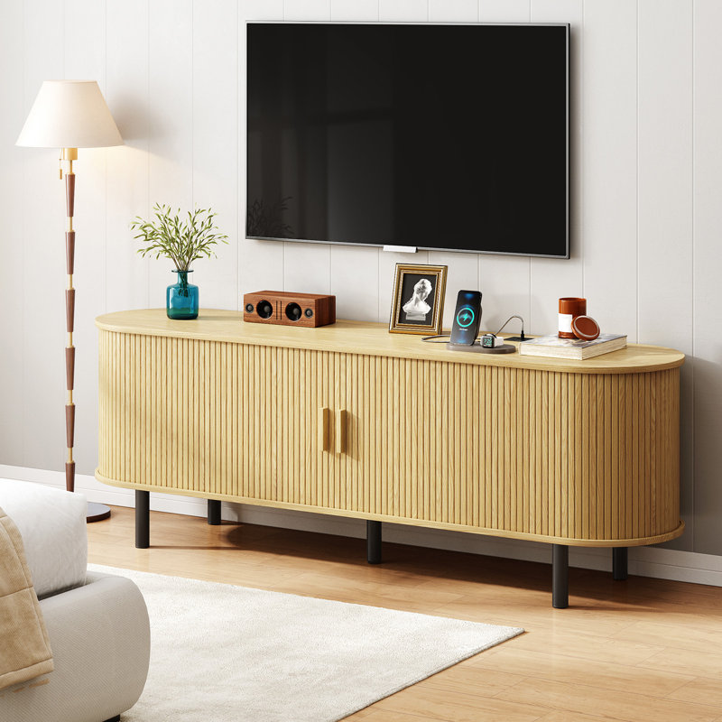 Meuble télé avec rangement et tablettes Jalonda, Bois de chêne, H 21,7 po x l 63 po x P 15,7 po