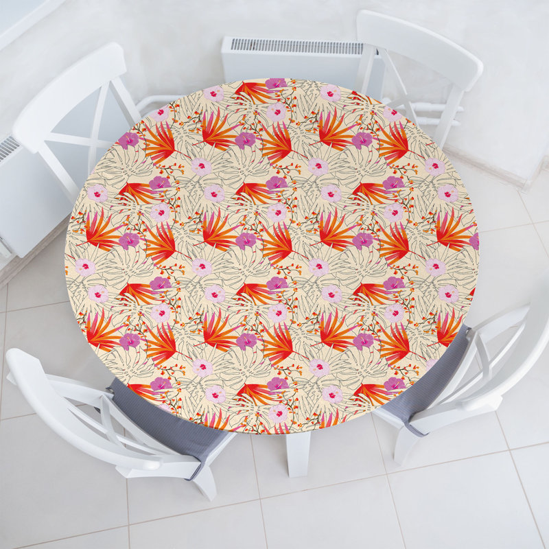 East Urban Home Forest Fitted Round Tablecloth Multicolor 72794, 47.24" Round