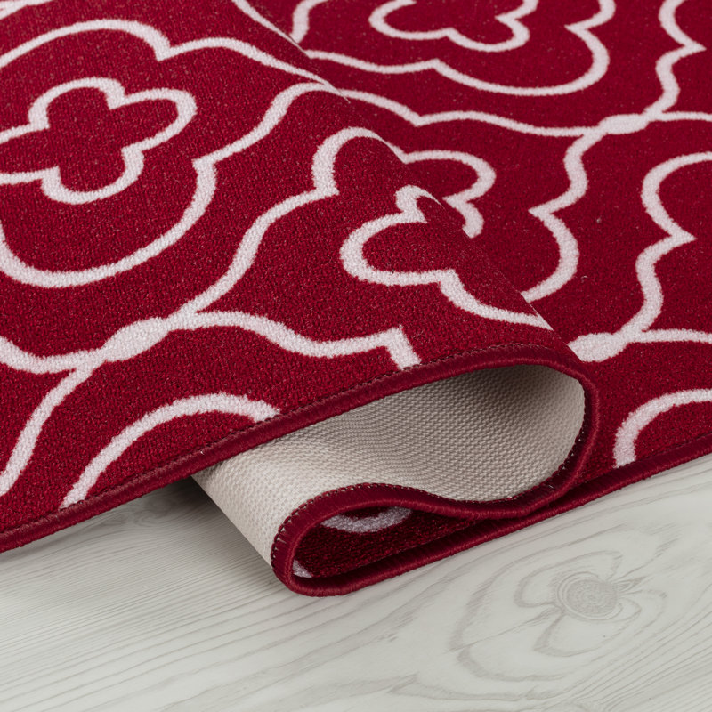 Havana Club Floral Trellis Anti Slip Washabale Hallway-Passage Corridor Kitchen Non Slip Doormats, Rectangle 50 x 80 cm, Red