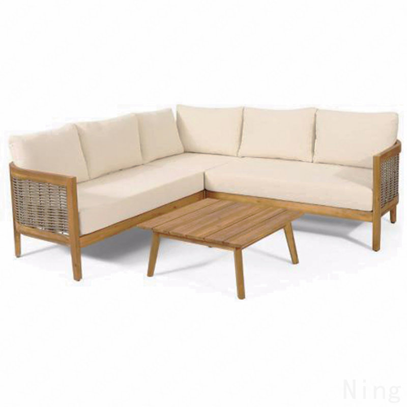 Crowne 4-Pcs Sofa Conversation Set W/ Beige Cushion, Teak