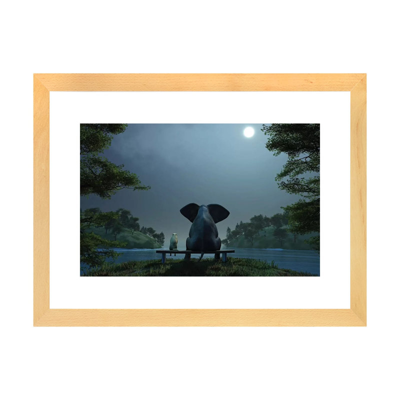 Éléphant et chien la nuit d’été, Papier bois naturel, Blanc, H 16 po x l 24 po x P 1 po