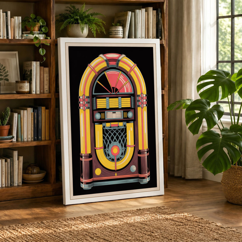 Golden Jukebox Art Deco 1 Piece Wrapped Canvas Wall Art, 30x20 - 76.2 x 50.8 cm, Sage Border