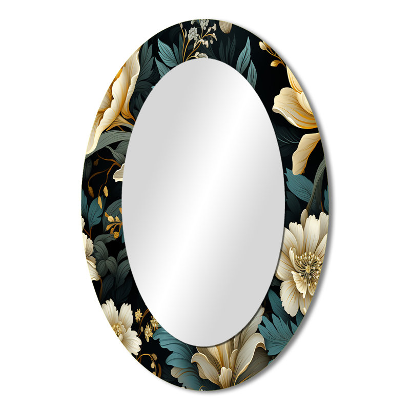 Botanical Green Damask Harmony - Grand miroir mural ovale sur métal, H 36 po x l 24 po
