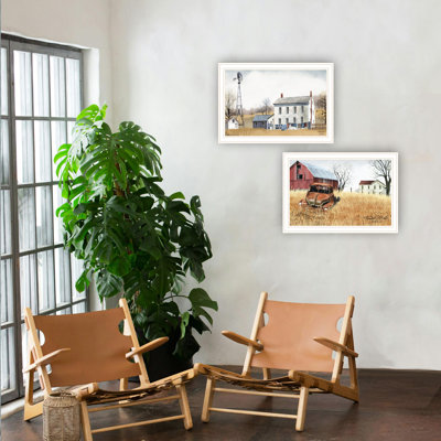 2 art mural encadré pour la maison: Washday et le vieux camion de grand-père. Multicolore. Papier de bois. 20,15 po Long. Ornement moderne de 5,01 lb: multicolore et 1 largeur