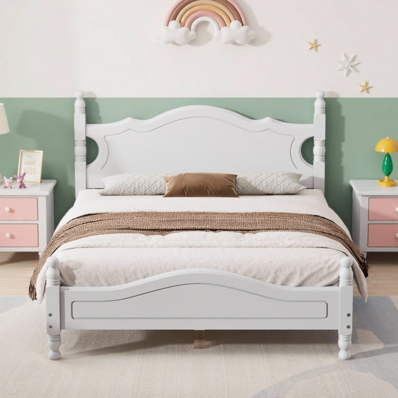Modern Rustic Solid Wood Platform Bed with Durable Slat Support, Full , White