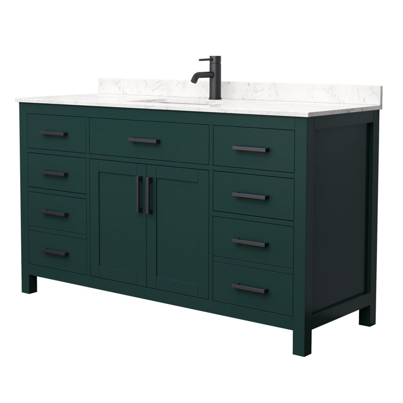Beckett 60" Single Bathroom Vanity Set, Green, Matte Black, Carrara Cultured Marble