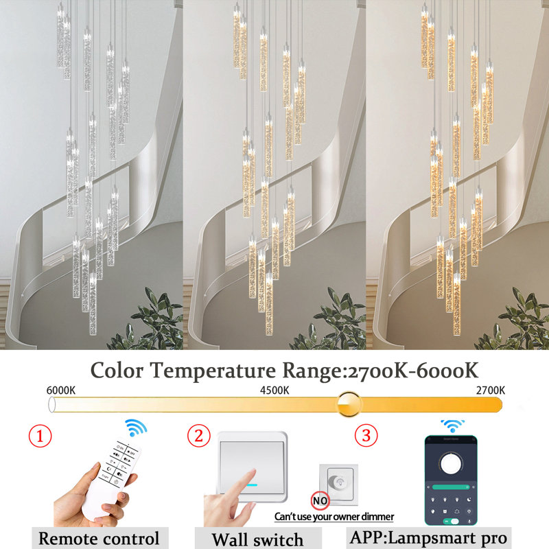 H150'' Crystal Chandeliers Silver 18-light Pendant Chandelier Foyer Entrance