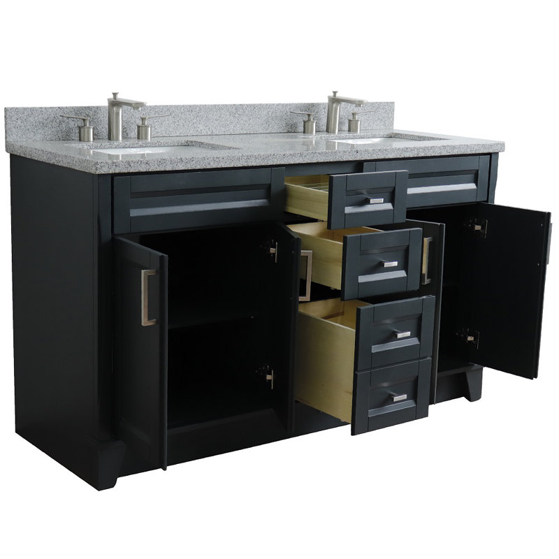 Thaxten 61'' Double Bathroom Vanity with Top, Gray/White