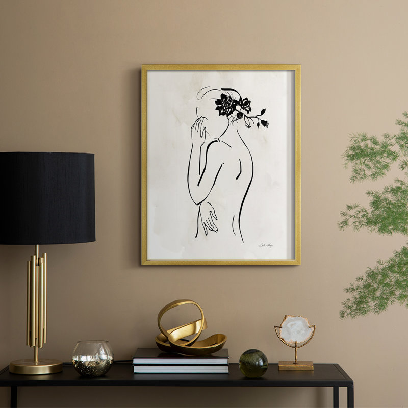 «Romantic Line Art II», reproduction encadrée - bois massif, H 15 po x l 12 po