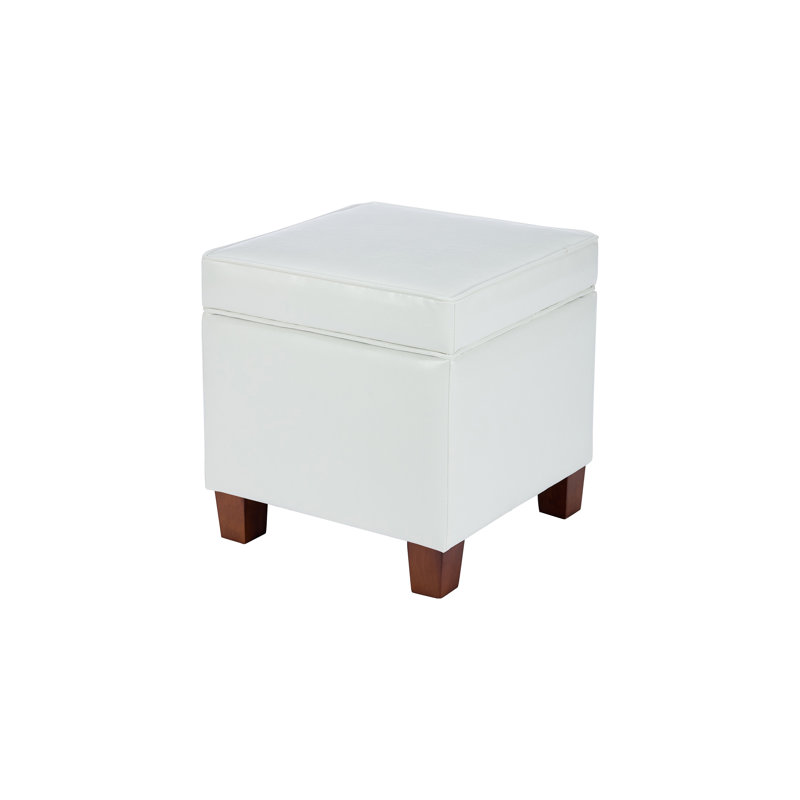 Repose-pieds de rangement en similicuir Kemmerer avec pieds en bois, Simili cuir blanc