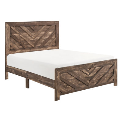Mobilier de chambre à coucher grand lit rustique brun, décoration contemporaine avec tête de lit, rails, sommier nécessaire