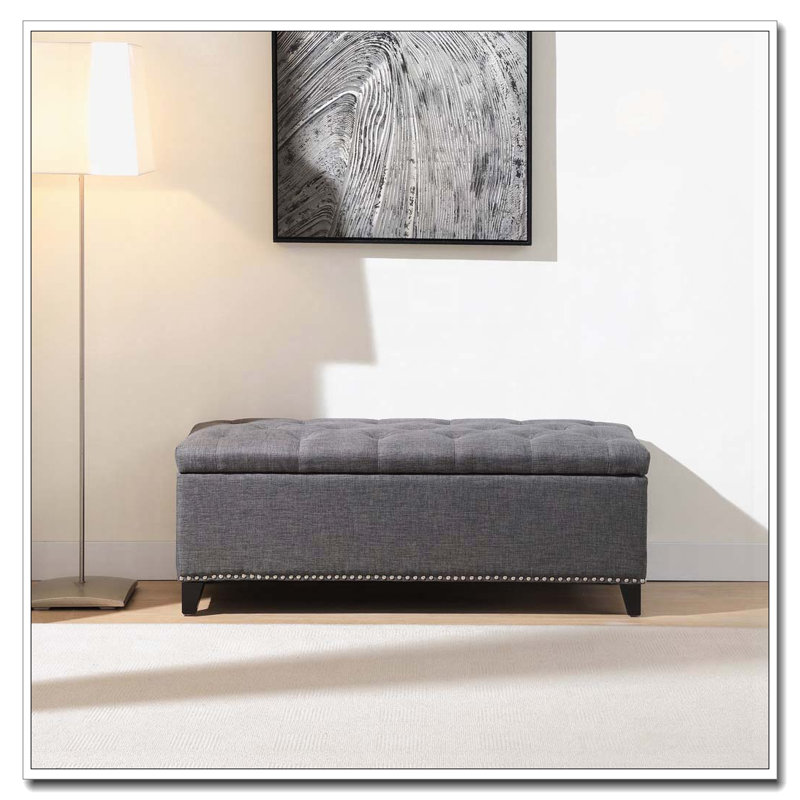 Banc de rangement en lin capitonné, Gris foncé