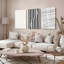 Ensemble de 3 tableaux abstraits à rayures noires et blanches et à grille sur toile tendue-516174099