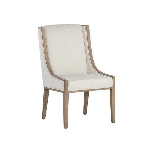 Caracole Barrel Roll Beige Performance Velvet Solid Back Caster Dining Side  Chair