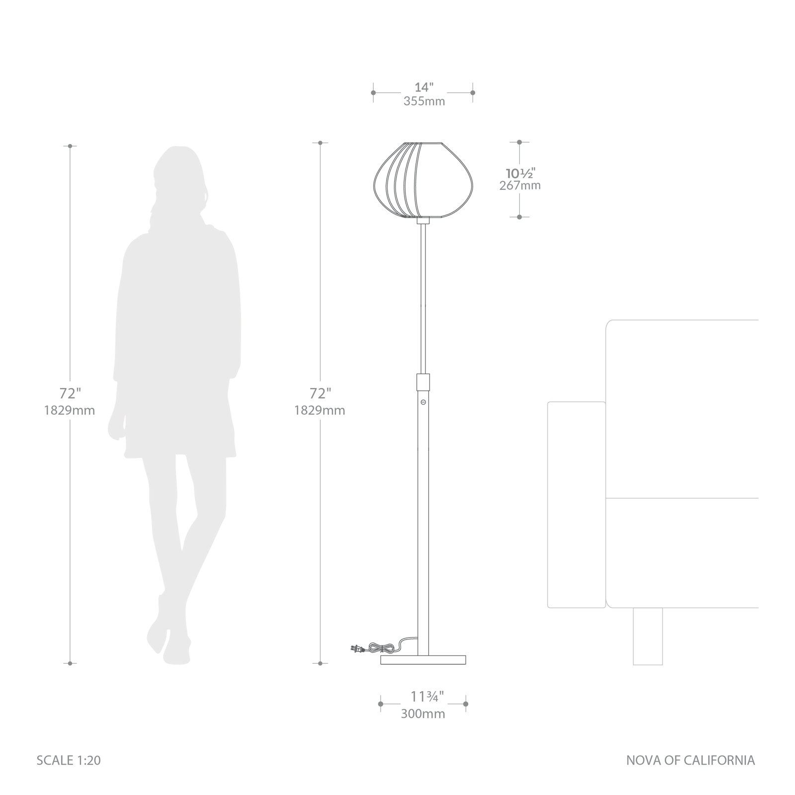 Mullens 92 " Dimmable Floor Lamp, Satin Nickel