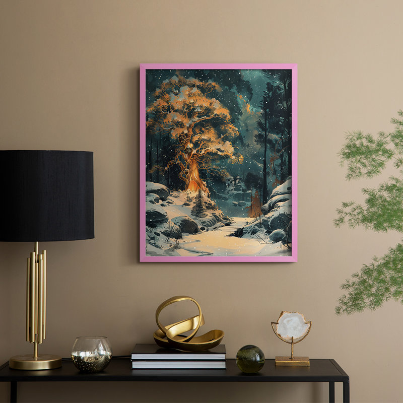 «Christmas Holiday Art DCXV», reproduction d'art encadrée - bois massif, Rose, H 15 po x l 12 po