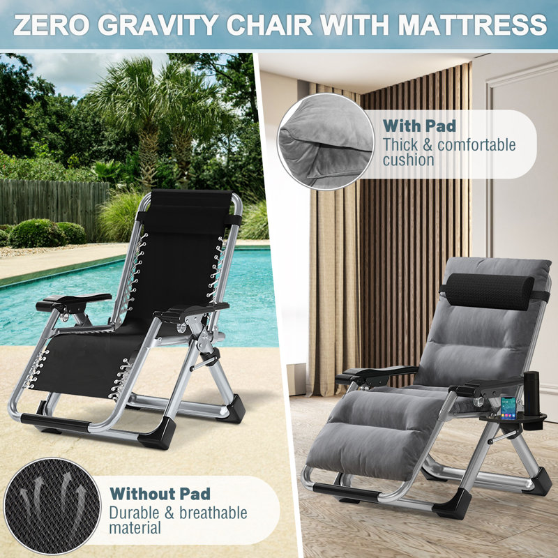 Zero Gravity Chair Lawn Recliner Reclining Patio Lounger Chair, Gray